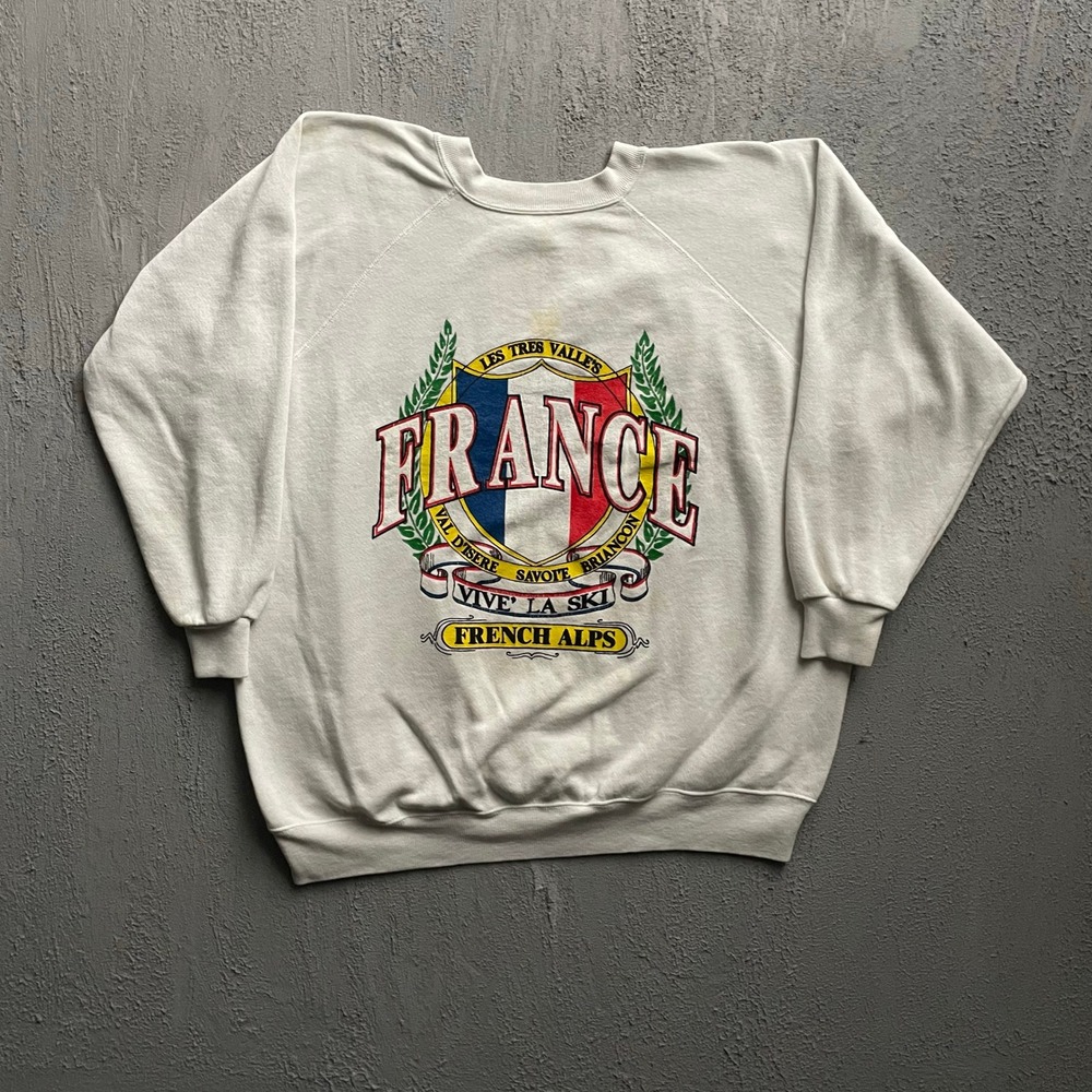Vintage France French Alps Ski Sweatshirt Mens XL White 90s
